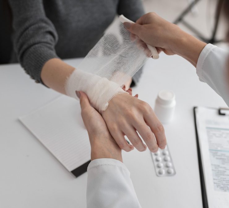 doctor-arranging-hand-bondage-patient